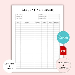 Printable Accounting Ledger Book | General Ledger Accounting | Budget Inserts | Money Expense Tracker | Small Business Bookkeeping Template