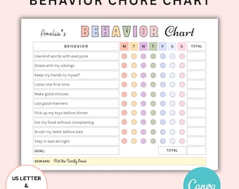 Behavior Reward Chart for Kids Editable, Behavior Tracker for Kids, Good Behavior Chart, Children Behavior Chart, Home, Classroom, Printable
