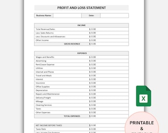 Profit and Loss Statement Template: Business Income Tracker (PDF & Excel Format)