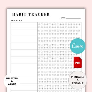 Monthly Habit Tracker Printable. Habit Tracker Template. Routine Tracker. 30 Day Habit Challenge. A4/Letter. Printable. Instant Download PDF