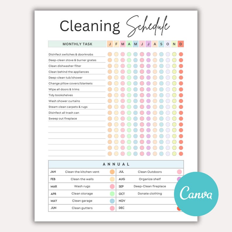 Editable Cleaning Schedule, Weekly Chore Chart and Home Routine Planner ...