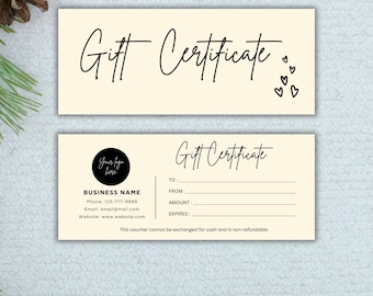 Plantilla de certificado de regalo editable, certificado de regalo personalizado, vale de regalo digital, tarjeta de regalo digital, plantilla de Canva, imprimible
