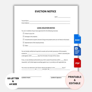 Eviction Notice Template Printable | Editable Notice to Vacate | Eviction Notice Form | Landlord Notice to Vacate to Tenant Word, PDF