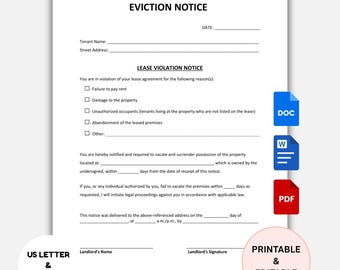 Editable Eviction Notice Template: Landlord Notice to Vacate (Word, PDF, Google Docs, Instant Download)