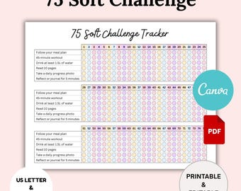 Editable 75 Day Challenge Planner. 75 Soft Challenge Printable. 75 Day Fitness Journal. 75 Medium Challenge Tracker. Weight Loss Challenge