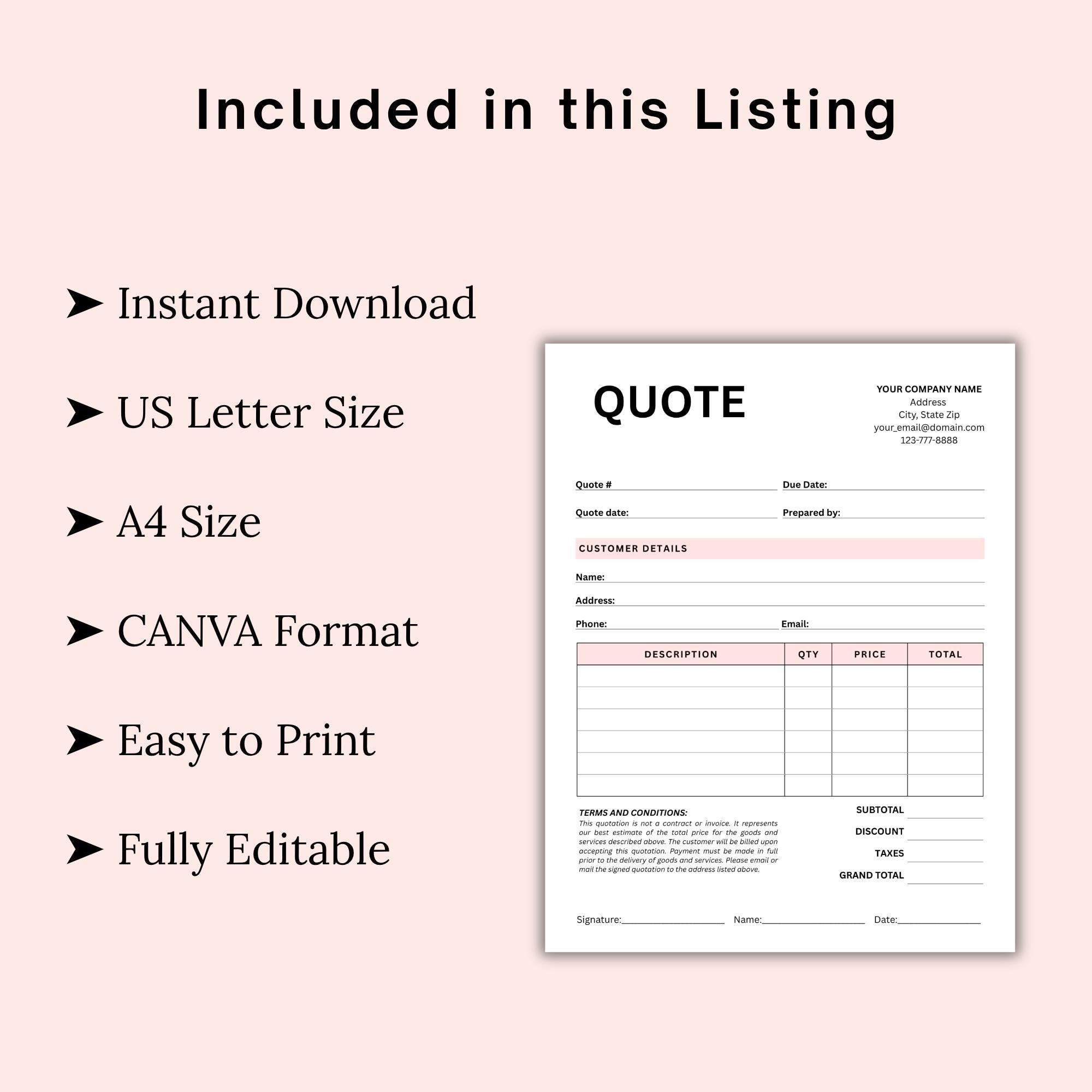 Editable Price Quote Template: Small Business Job Estimate (canva, US ...