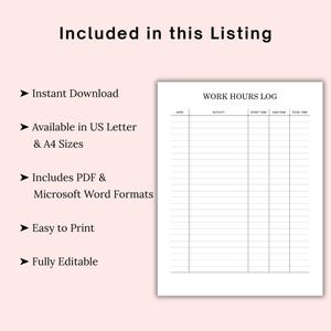 Work Log Printable: Time Sheet, Activity Tracker (PDF & WORD) - Etsy