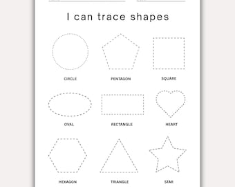 Preschool Shape Tracing Worksheets, Printable Basic Shape Tracing, Kindergarten Homeschool PDF