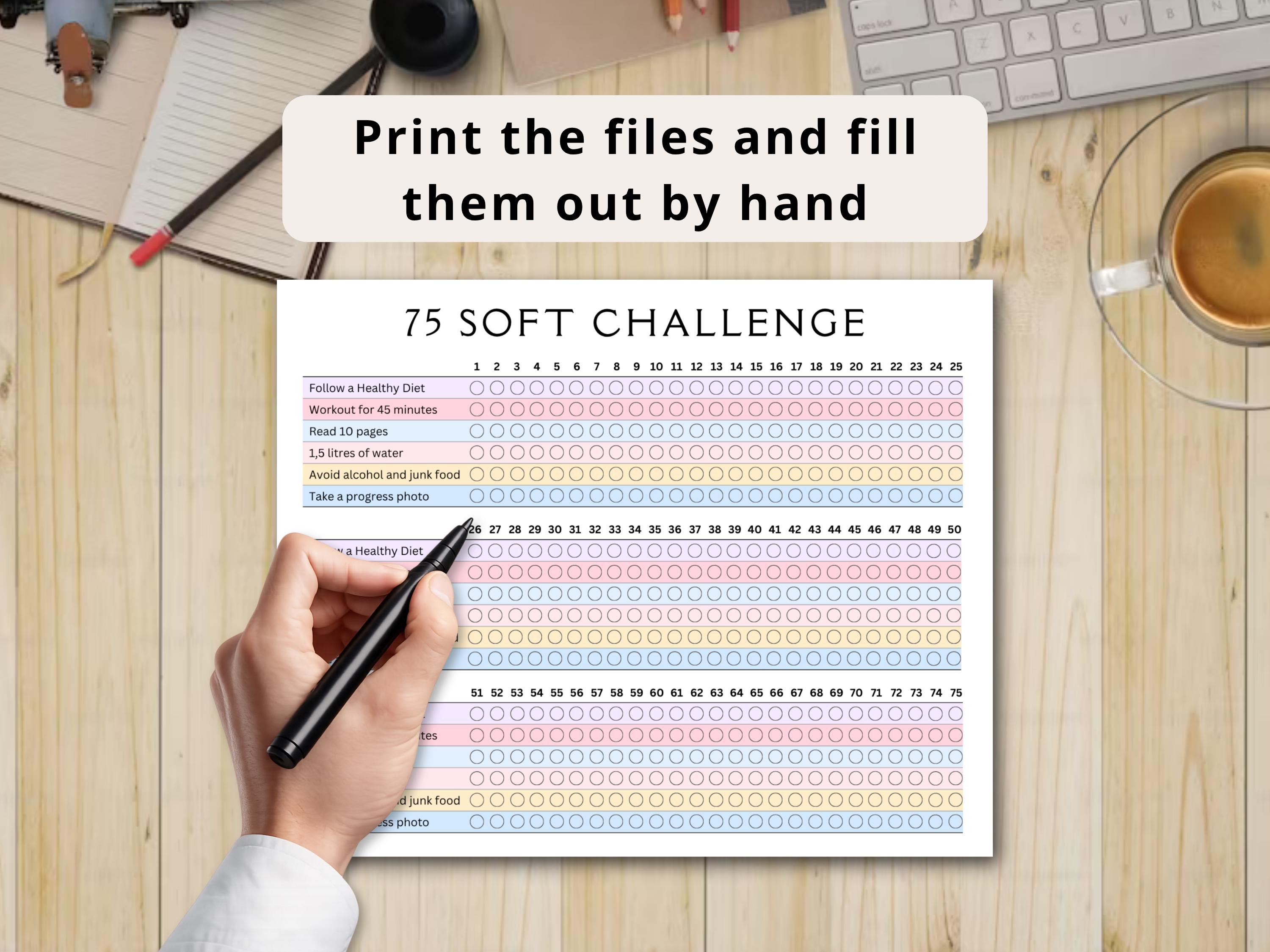 75 Soft Challenge Tracker Printable, Editable Daily Journal, Fitness ...