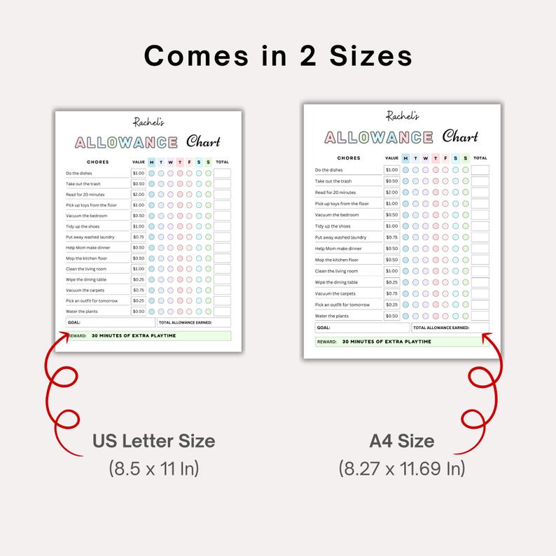 Allowance Chart for Kids. Allowance Chore Chart Printable. Allowance ...