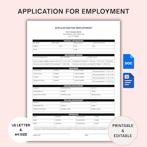 Editable Job Application Template: Google Docs & MS Word (Instant Download)