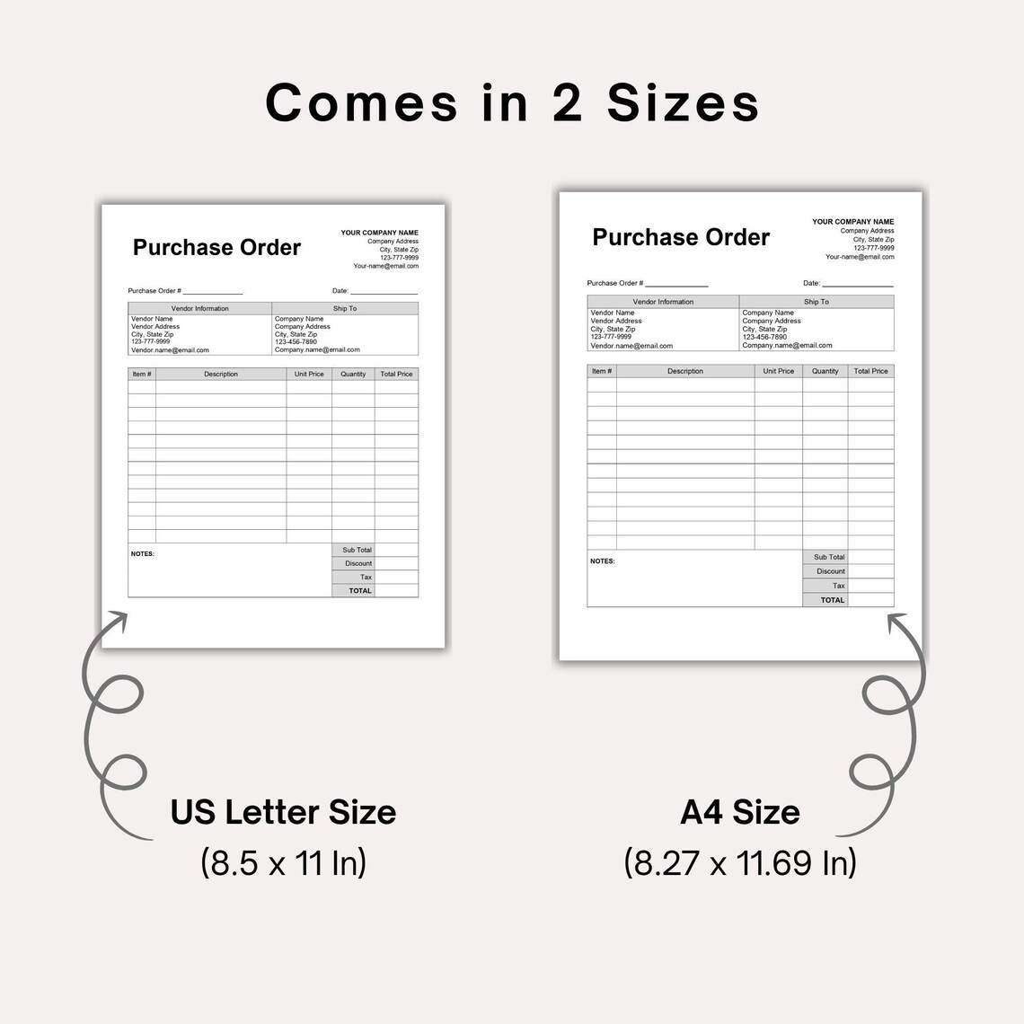 Purchase Order Template Editable Small Business, Purchase Order Form ...