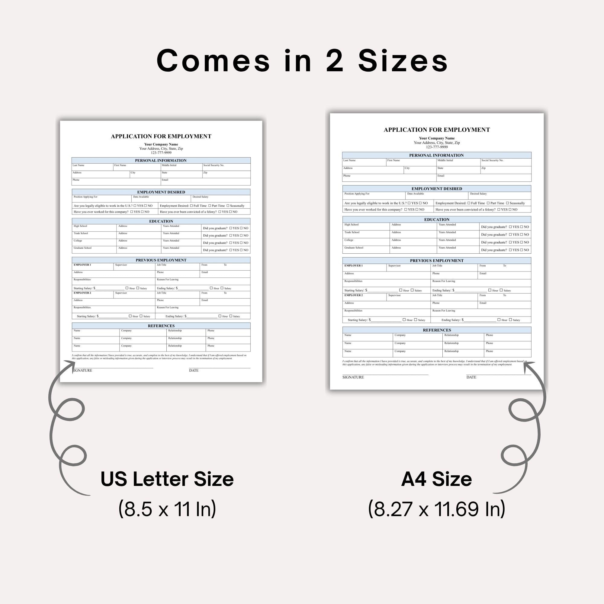 Editable Job Application Template: US Letter & A4 (google Docs, Word ...
