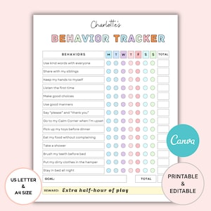 Behavior Reward Chart for Kids | Printable Behavior Tracker for Kids | Children Behavior Chart | Good Behavior Tracker, At Home, Classroom