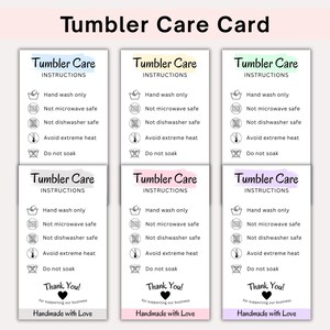 Tumbler Cup Care Instructions Card, Cup Care Card Template, Cup Care Guide Instructions Card, Washing Instructions, Mug Care Instructions