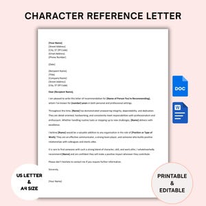 Plantilla de carta de recomendación profesional imprimible / Referencia laboral / Editable Google Docs, Microsoft Word
