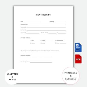 Editable Rent Receipt Template: Landlord Tenant Form (PDF & Word)
