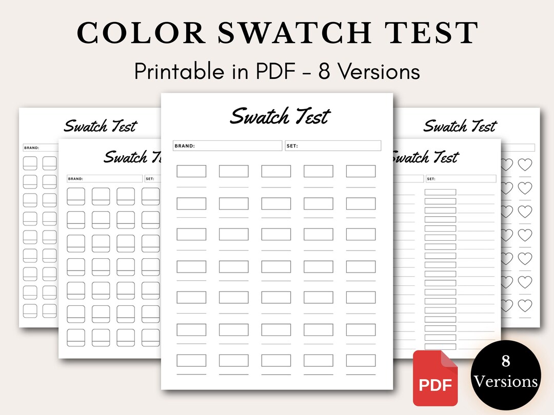 Color Swatch Test Printable Color Swatch Chart PDF, Swatch Test Template, Marker Test ...