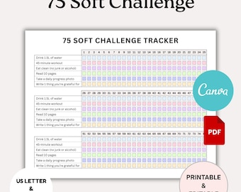Editable 75 Day Challenge Planner. 75 Soft Challenge Printable. 75 Day Fitness Journal. 75 Medium Challenge Tracker. 75 Soft Tracker