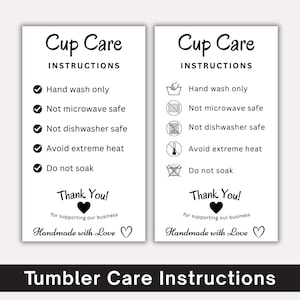 Tumbler Cup Care Instructions Card | Cup Care Card Template | Cup Care Guide Instructions Card | Mug Care Instructions | Instant Download