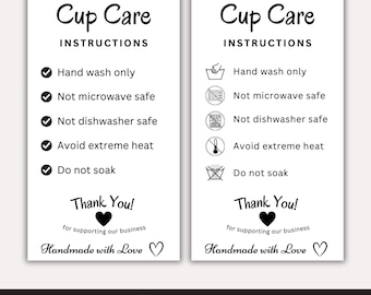 Tumbler Cup Care Instructions Card | Cup Care Card Template | Cup Care Guide Instructions Card | Mug Care Instructions | Instant Download