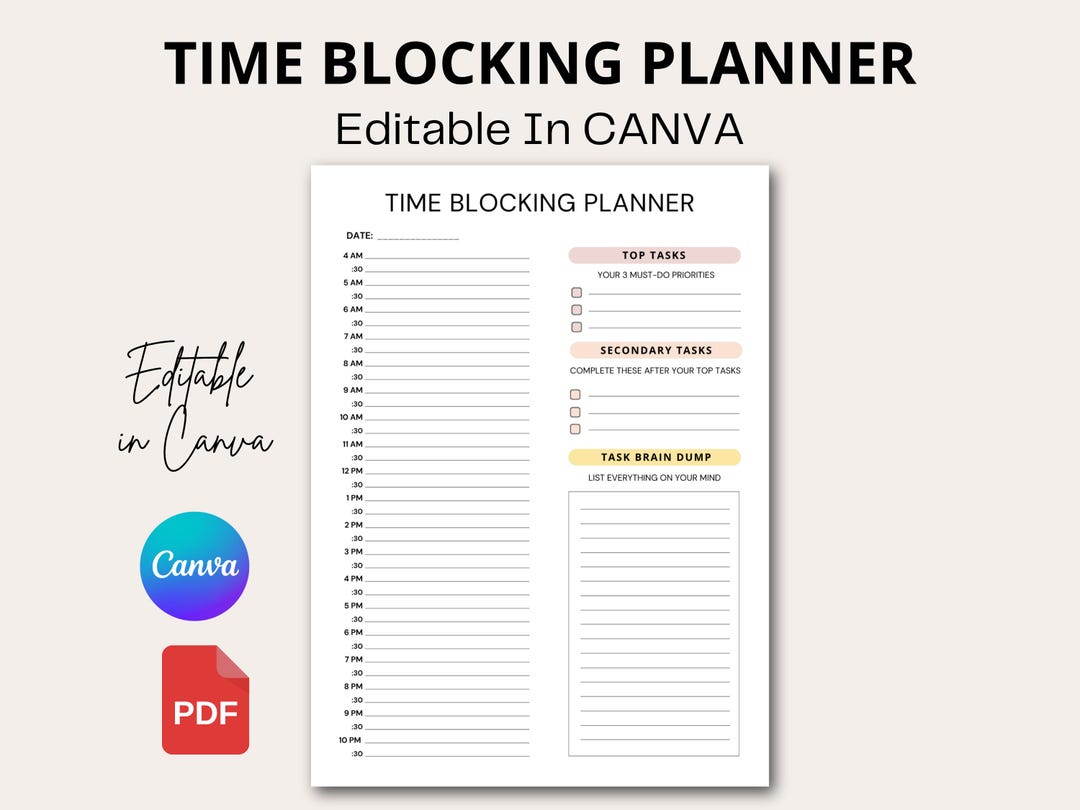 Printable Daily Time Block Planner, Work Study Schedule, Task Planner ...