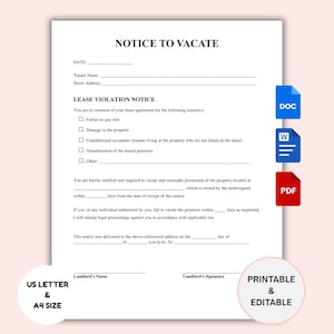 Editable Notice to Vacate Template: Landlord Eviction Letter (Word, Google Docs, PDF)