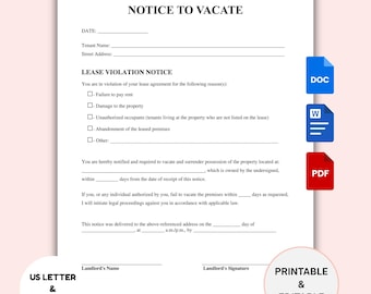 Landlord Notice to Vacate to Tenant | 30 Day Notice Template | Editable ...
