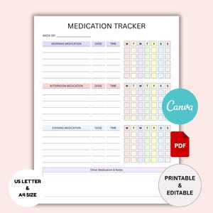 Weekly Medication Tracker | Daily Medication Log | Medicine Record | Health Tracking Sheet | Medicine Intake Tracker for Nurses & Caregivers
