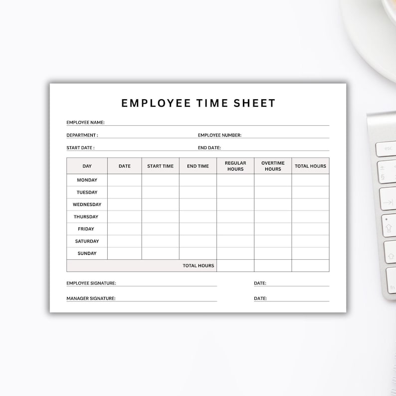 Weekly Employee Time Sheet Log Printable | Small Business Timecard ...