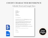 Court Character Reference Letter Template, Editable Letter to Judge, Legal Reference for Court, Microsoft Word & Google Docs