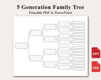 Editable Family Tree Template, 5 Generation Ancestor Chart, Fillable Pedigree Chart, Genealogy Form, PowerPoint PDF