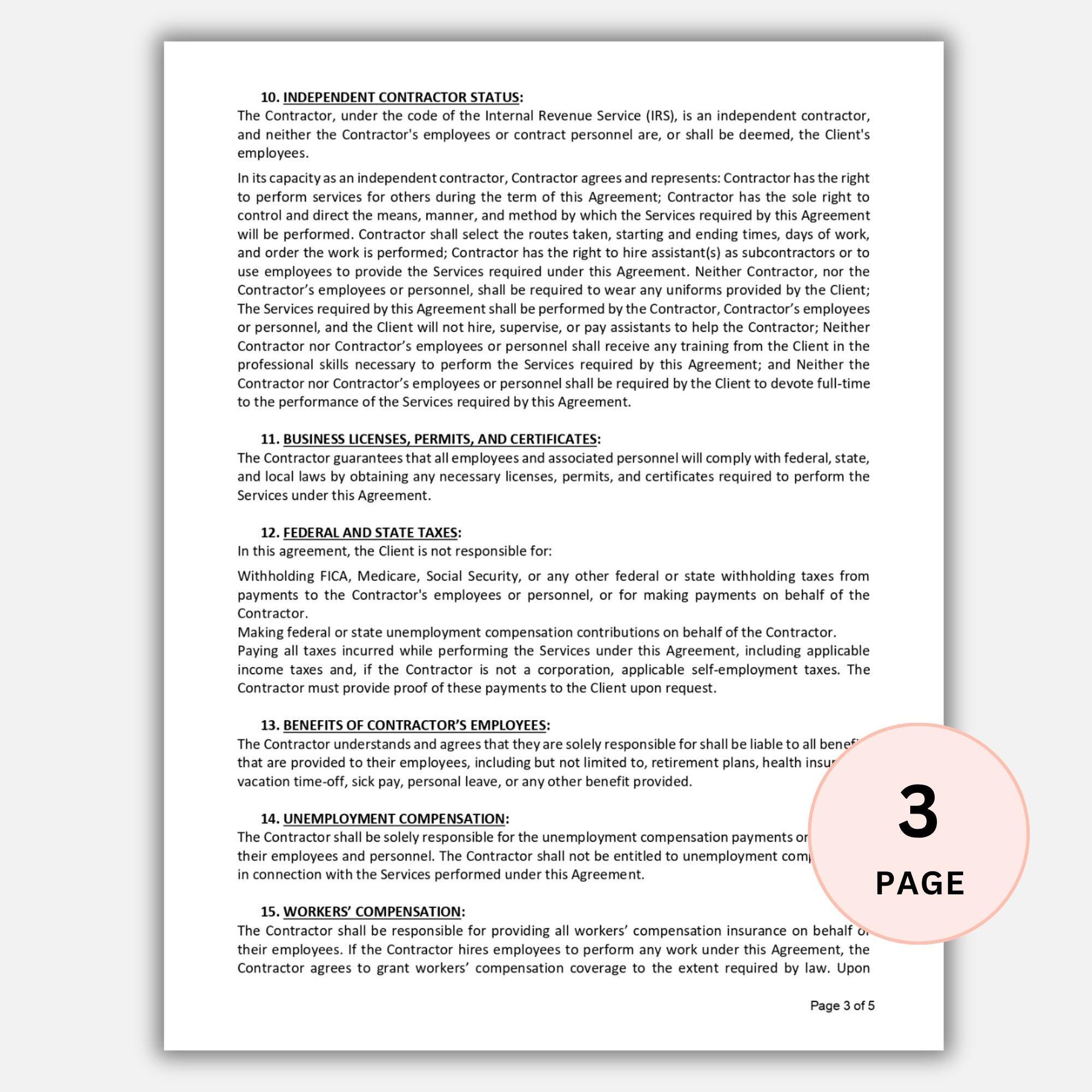 Editable Construction Contract Template: Printable Agreement Form (PDF ...