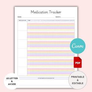 Medication Log Printable, Medication Administration Record, Weekly Medicine Schedule, Health Tracking Sheet Vitamin Tracker Digital Download