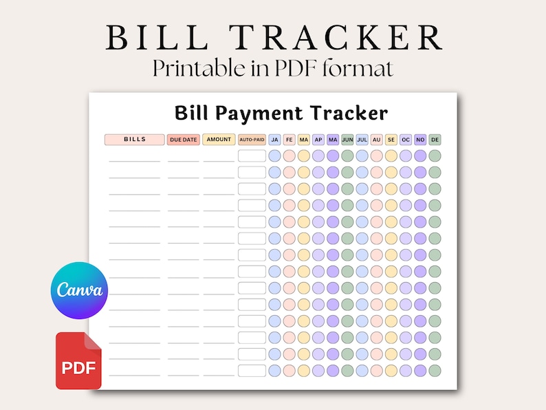 Expense and Bill Tracker Printable, Monthly Bill Payment Checklist ...