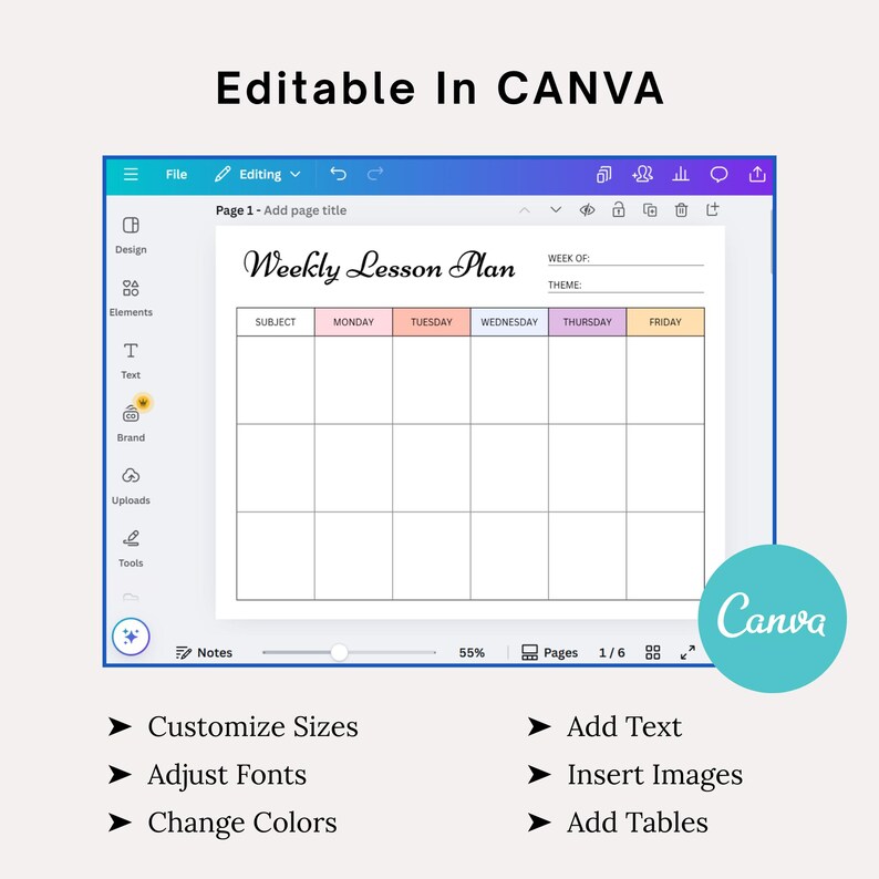 Weekly Lesson Plan Template: Printable Teacher Planner (PDF & Canva ...