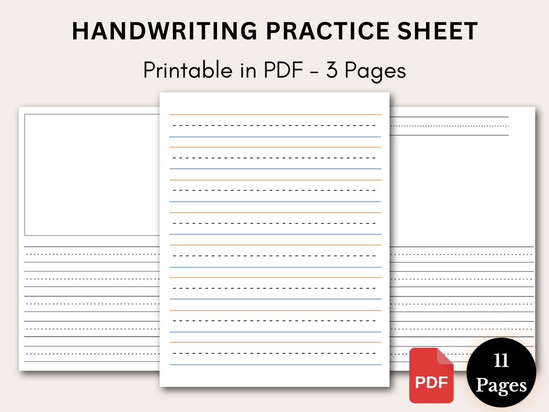Handwriting Paper Printable PDF, Kids Lined Writing Practice Paper