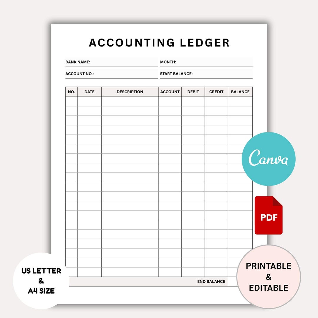 Printable Accounting Ledger: Small Business Bookkeeping (PDF, Canva ...