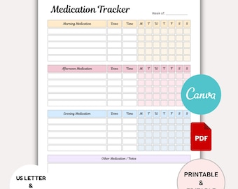 Daily Medication Tracker PDF, Medication Log, Printable Medicine Log for Nurses, Medication Sheet, Medication List, Medicine Intake Tracker