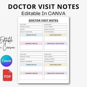 Doctor Visit Notes PDF, Health Planner Insert, Medical Record Tracker, Printable Doctor Visits Log