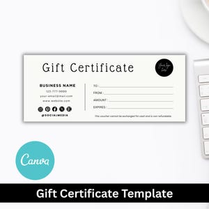 Editable Gift Certificate Template: Printable Gift Voucher, Canva Design (Instant Download)