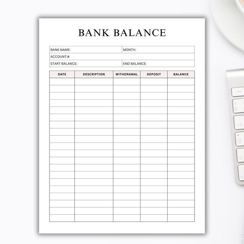 Printable Bank Balance Sheet | Banking Record | Finance Log | Money ...
