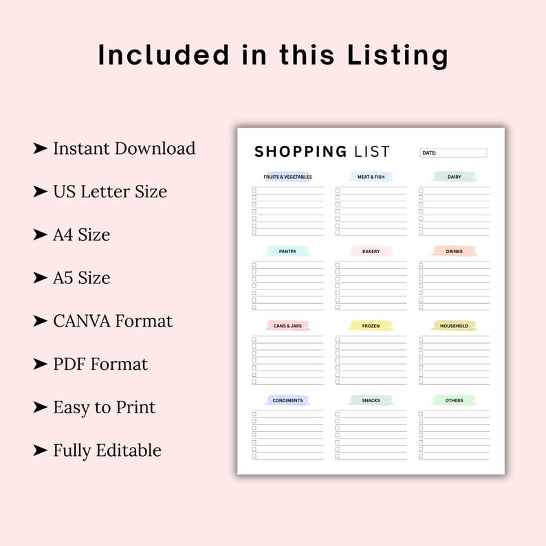 Grocery List Printable Canva Template, Weekly Shopping List, Editable ...