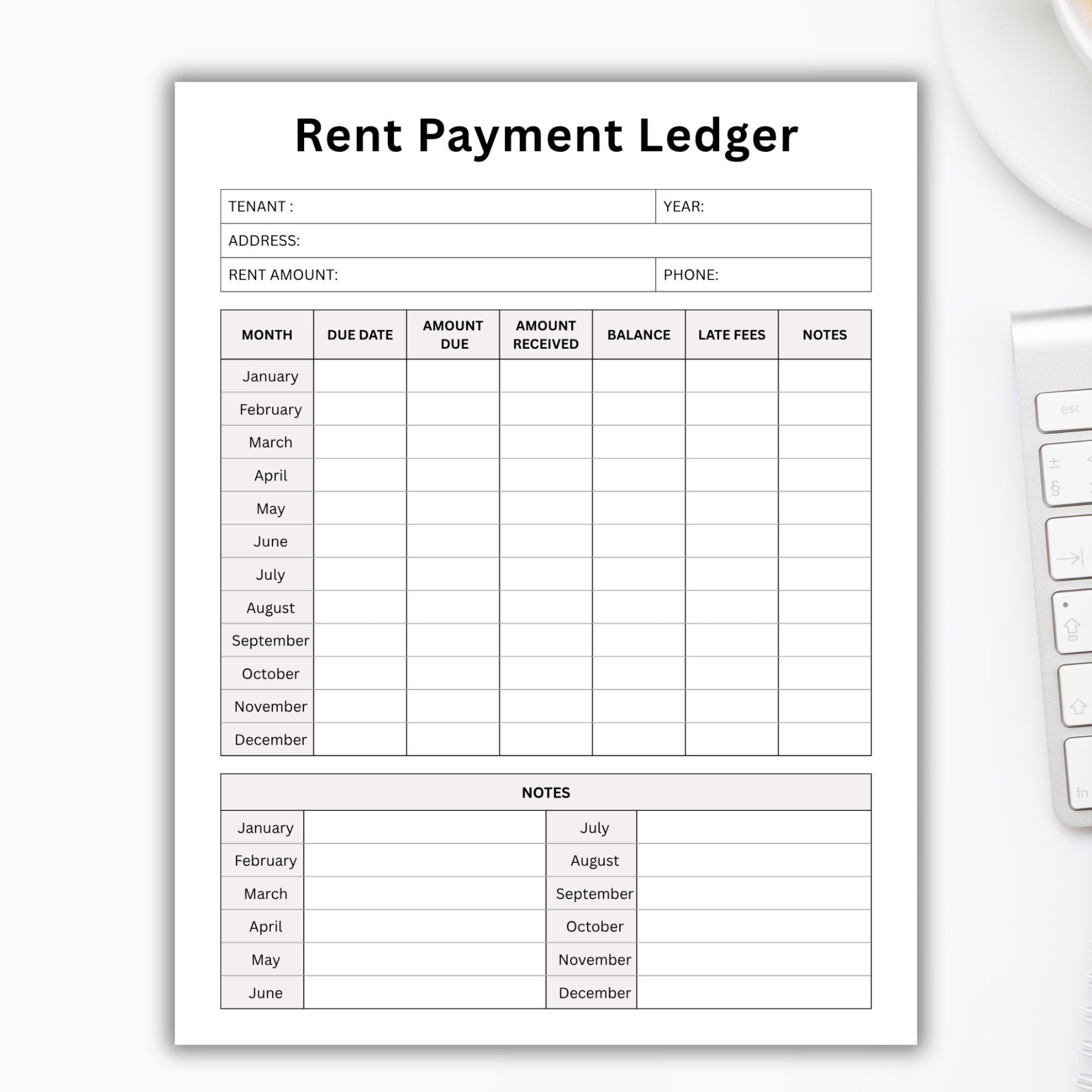 Printable Monthly Rent Payment Ledger, Landlord Rental Income Log ...