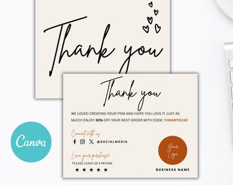 Small Business Thank You Card Template, Printable Package Insert, Editable Canva Thank You for Your Order Card