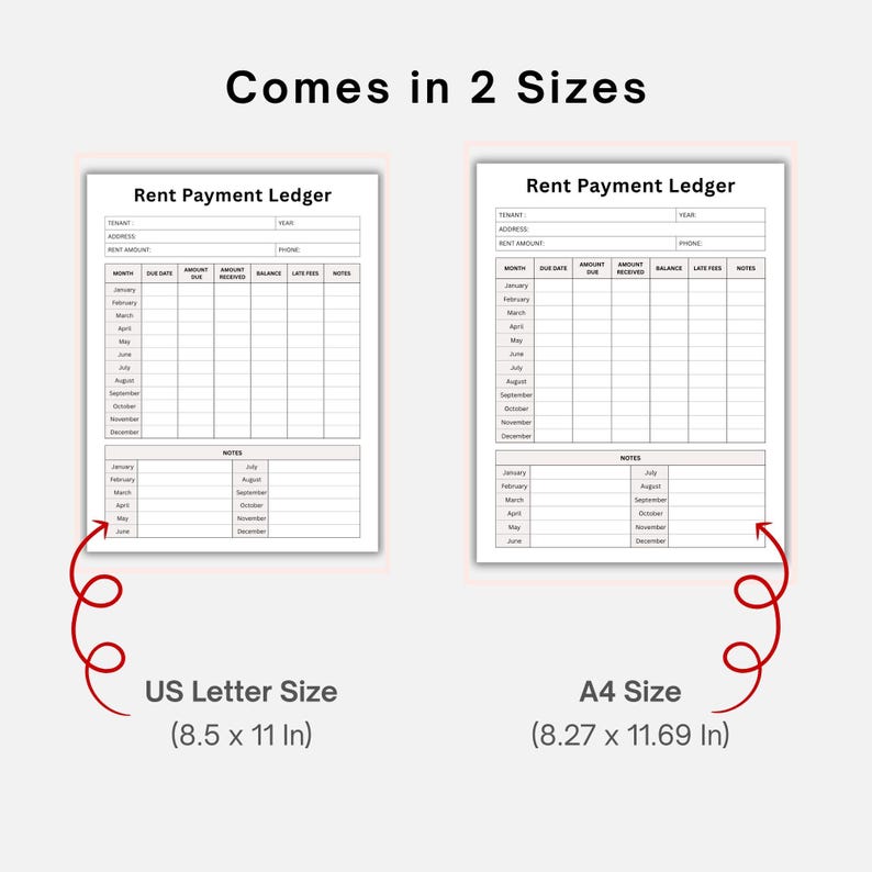 Printable Monthly Rent Payment Ledger: Landlord Rental Income Log (PDF ...