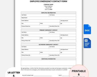 Employee Emergency Contact Form: Printable New Hire Template (Word & PDF)