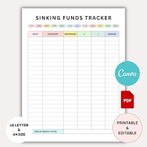 Editable Sinking Funds Tracker: Printable Budget Planner (Digital Download)