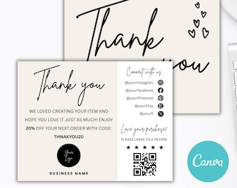 Printable Thank You Card Template, Order Packaging Insert, Small Business Marketing Card, Editable Canva Design