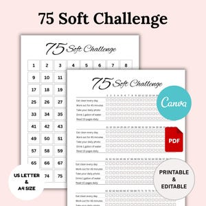 75 Day Soft Challenge Printable, 75 Soft Challenge Tracker Editable, 75 Day Challenge, 75 Easy Challenge, Fitness and Weight Loss Challenge